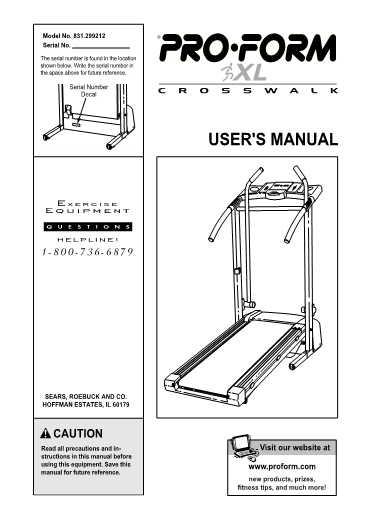 Proform xl 2024 crosswalk treadmill manual